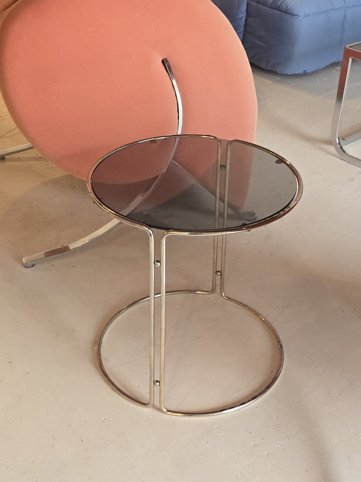 Light Brass and Glass Round Side Tables