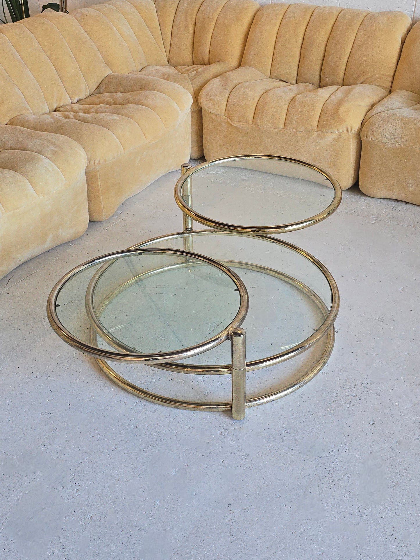 Large Brass & Glass Swivel Coffee Table