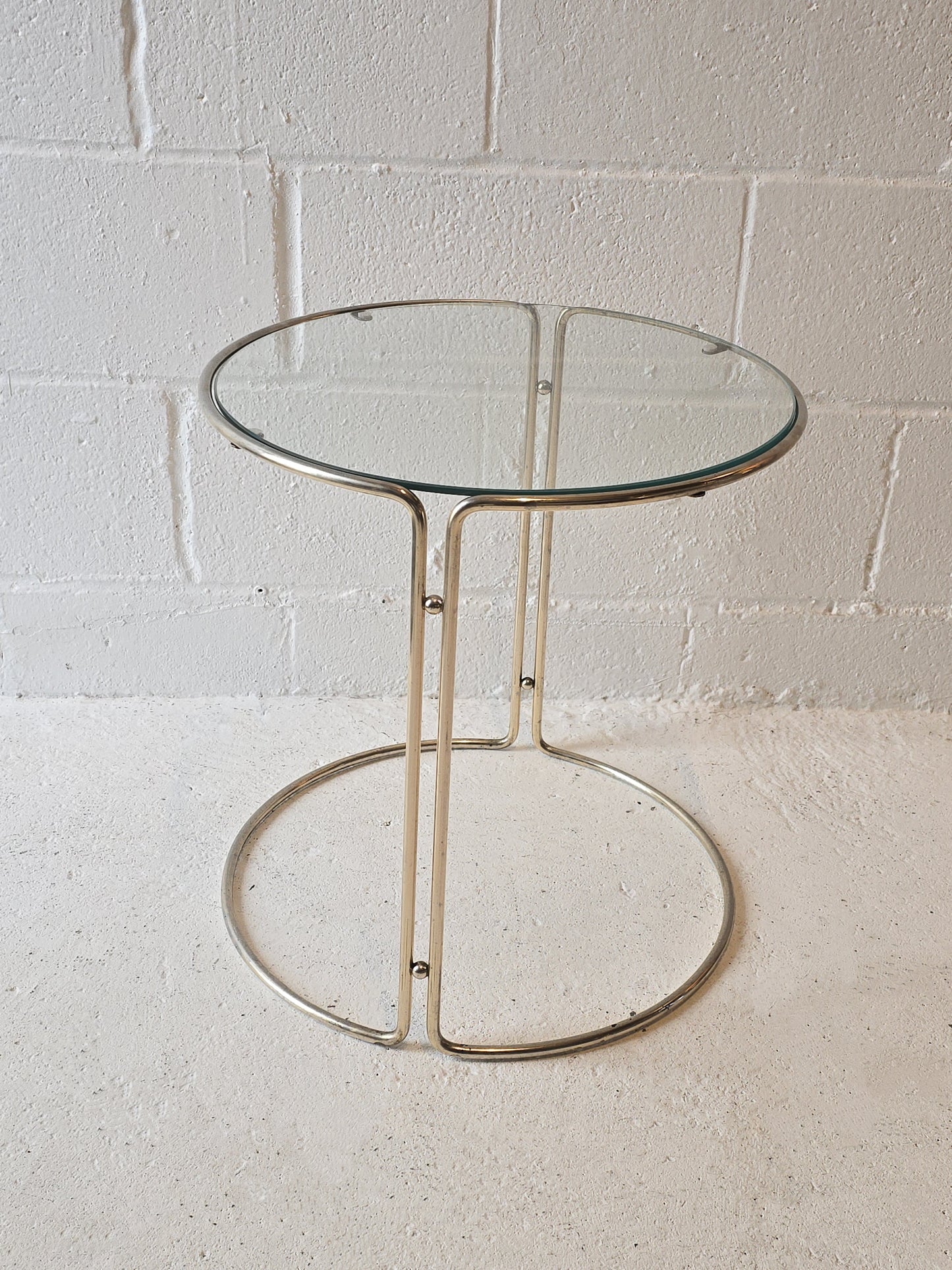 Light Brass and Glass Round Side Tables