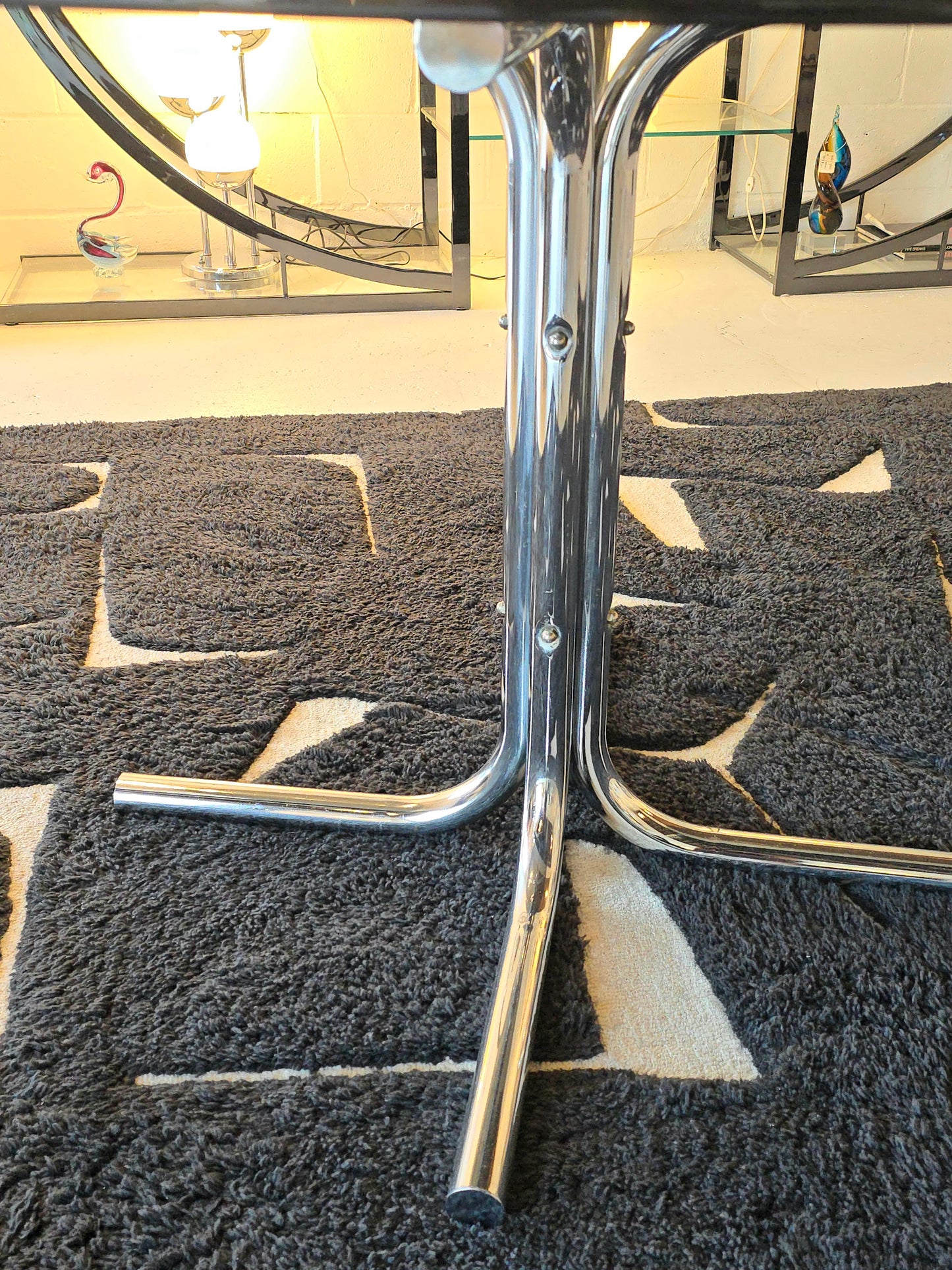 Tubular Chrome and Tinted Glass Dining Table