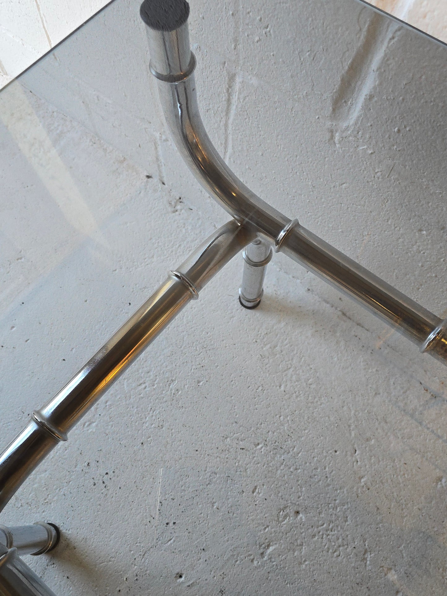 Chrome Bamboo Style and Tinted Glass Table
