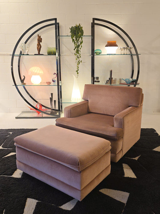 1980s Pink Lounge Chair and Ottoman