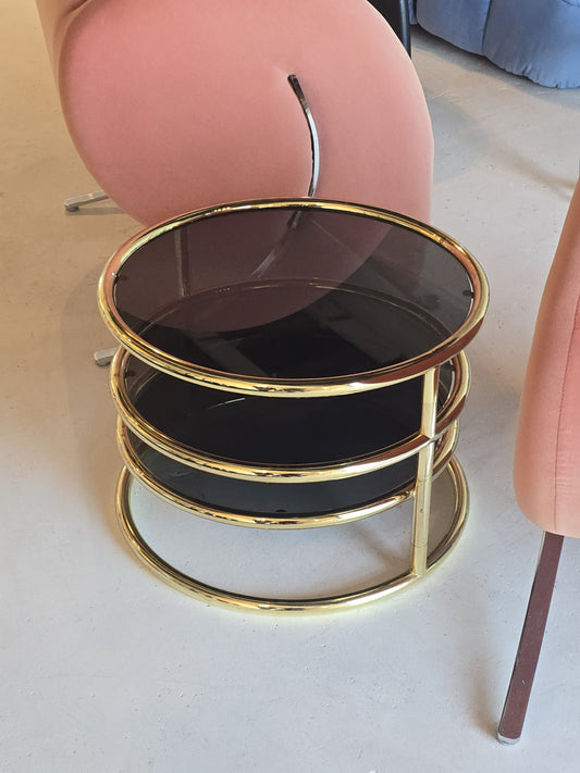 Brass & Tinted Glass Swivel  Table