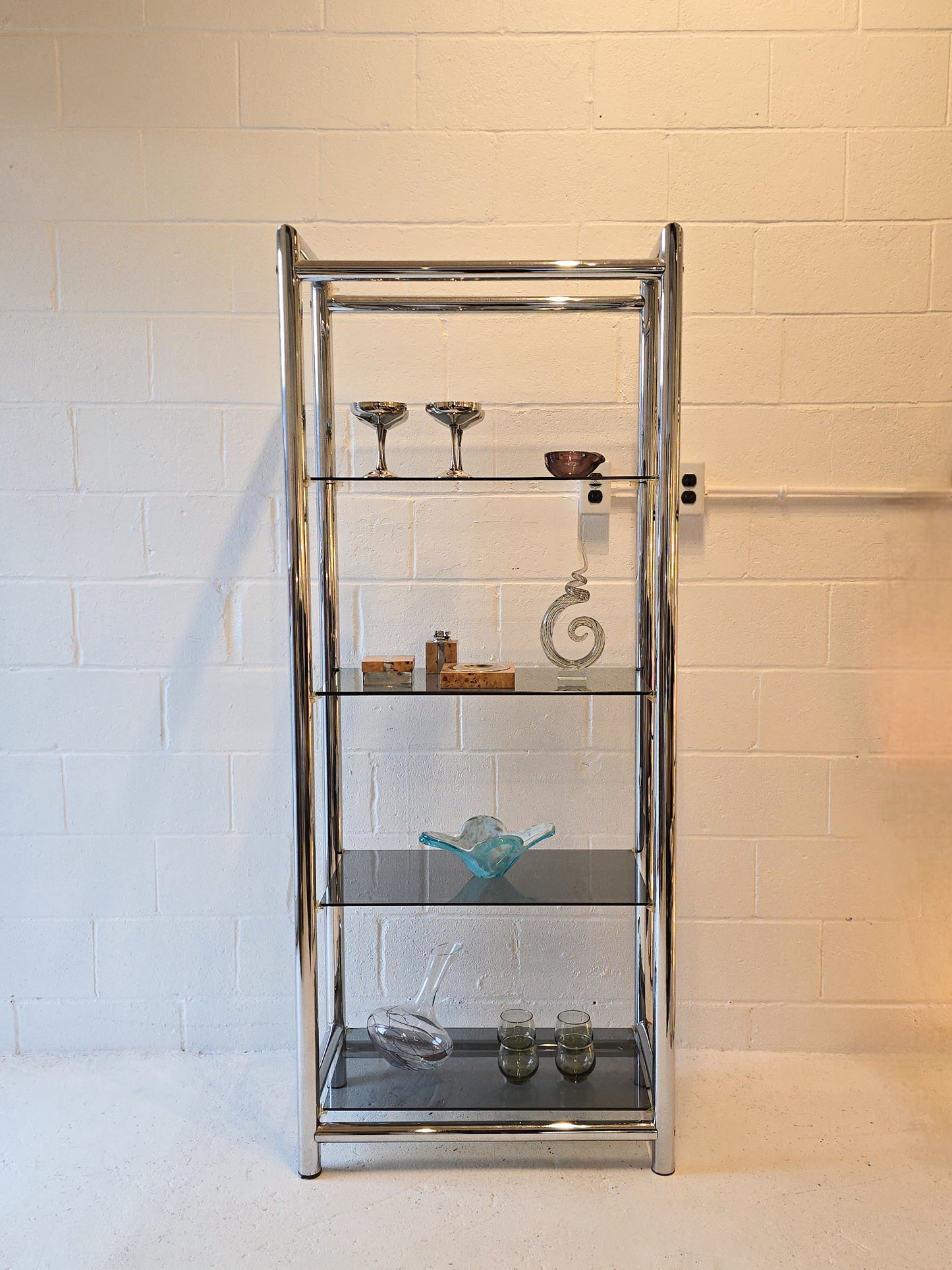 Tubular Chrome and Tinted Glass Shelf