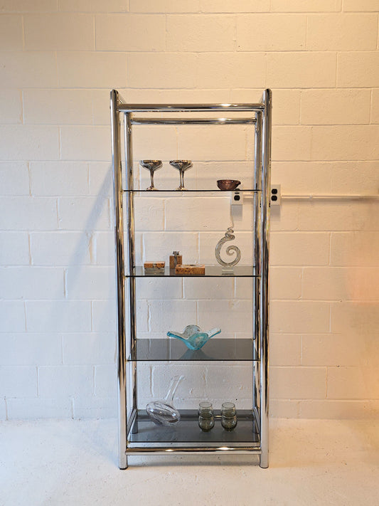 Tubular Chrome and Tinted Glass Shelf