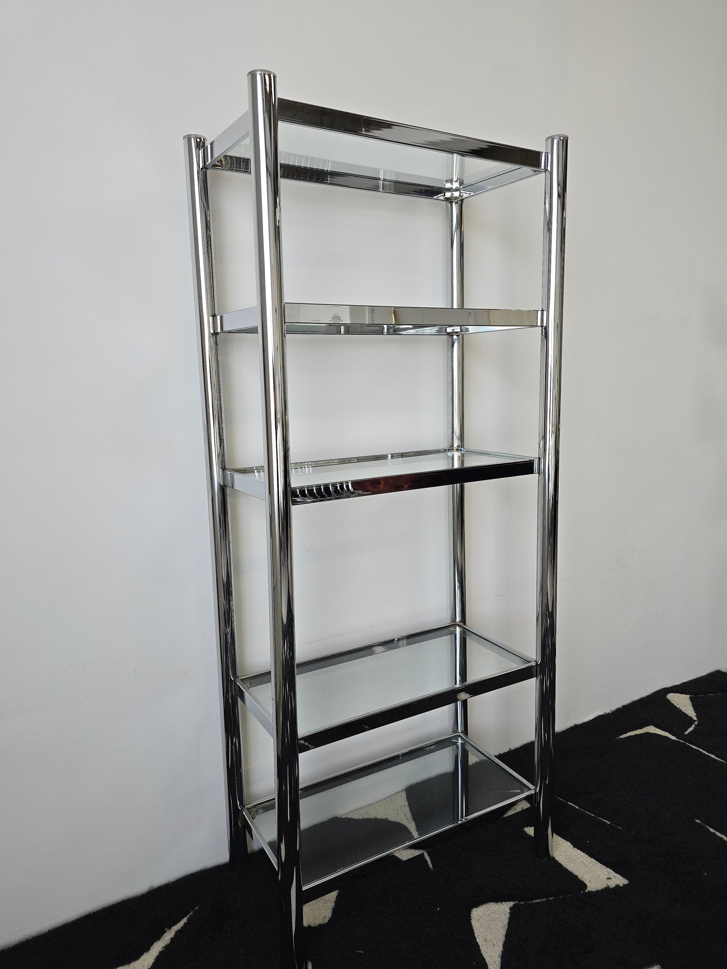 Tubular Chrome and Glass Shelving Unit